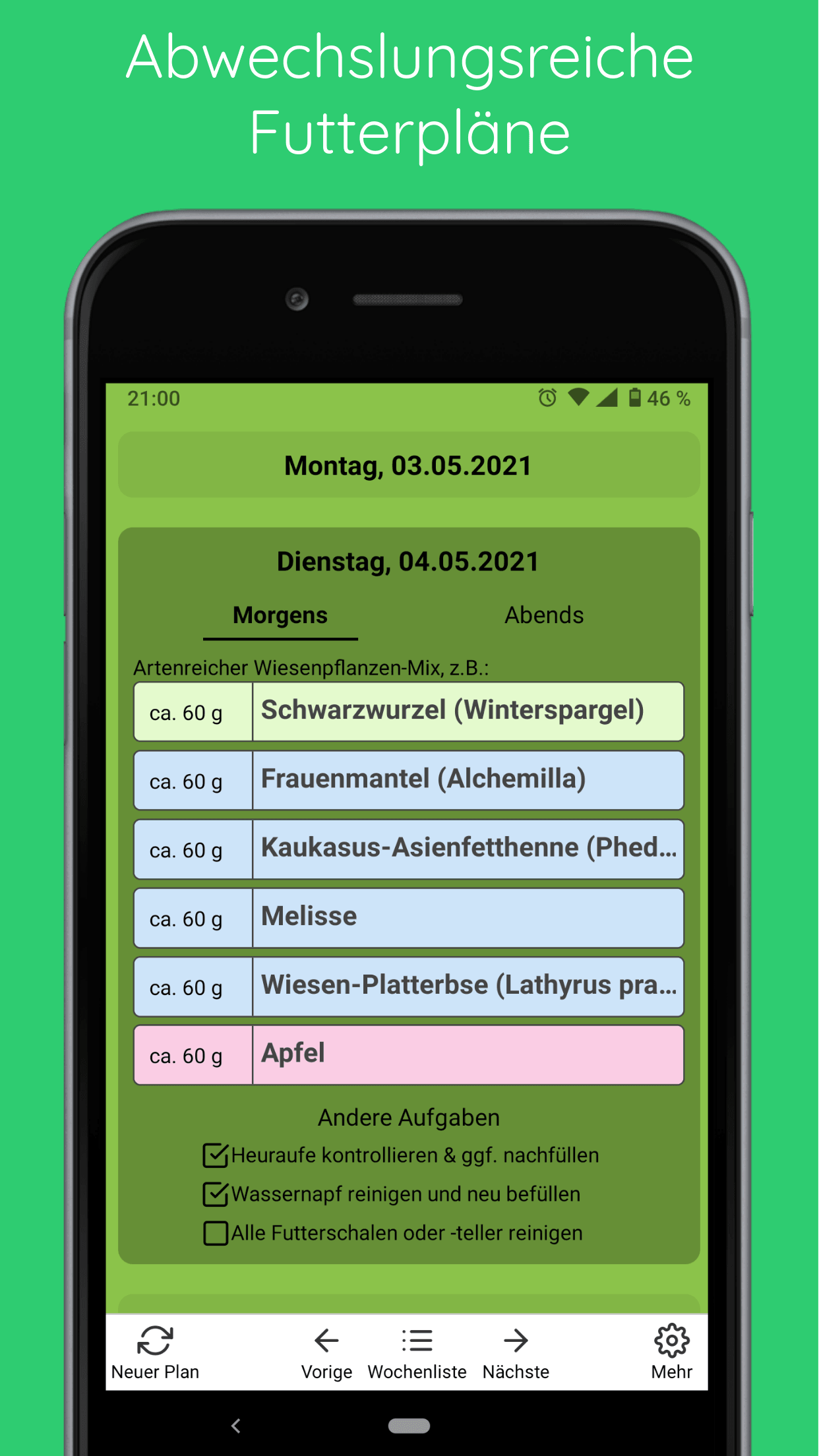 Abwechslungsreiche Futterpläne